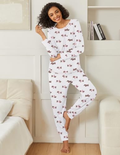 Image of Ekouaer 2 Pack Womens Pajama Sets Long Sleeve Lounge Sets Soft Pj Loungewear Sleepwear
