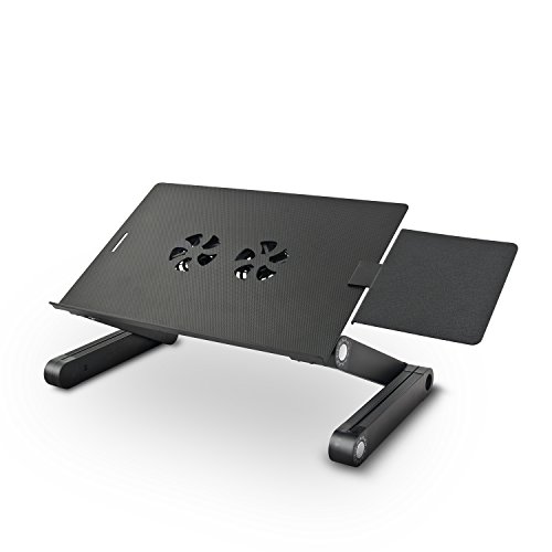 Preisvergleich Produktbild eSmart / Laptoptisch Noki / Höhenverstellbarer Laptopständer mit Mausablage und integriertem Kühler / Schwarz / Aluminium