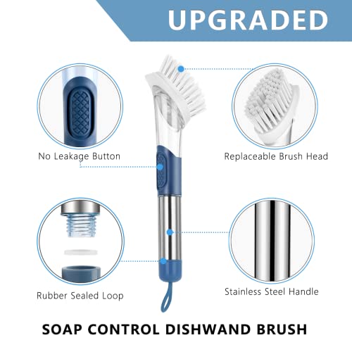 Nilehome Dish Brush With Soap Dispenser Dish Scrubber With Replaceable Pp Head Kitchen Dish Scrub Brush With Stainless Steel Handle Dish Cleaning Brush Dish Wand For Dishes, Pots #TOP1