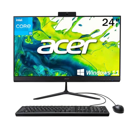 Image of acer Aspire 24 inch All-in-One Desktop Computer • 5-core Intel Core i3-1305U • 32GB RAM • 1TB SSD • Office 365 for The Web • HDMI + DisplayPort, Wi-Fi 6 • Wired Keyboard & Mouse • Windows 11