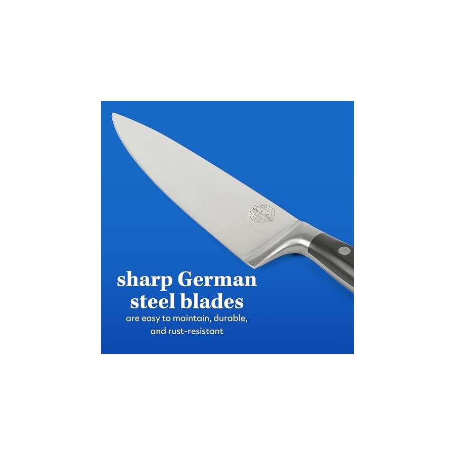 Sur-La-Table-Kitchen-Essentials-5-Piece-German-Steel-Blade-wTriple-Riveted-Handle-Set-on-Beechwood-Magnetic-Block-Black Sur La Table Kitchen Essentials 5 Piece German Steel Blade w/Triple Riveted Handle Set on Beechwood Magnetic Block - Black