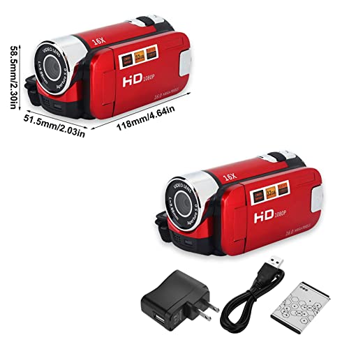 Oumij Câmera de vídeo digital de alta definição 1080p 16X com rotação total de 270° (vermelho)