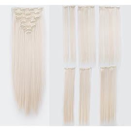 SWACC Women 22 Inches Straight Full Head 7 Separate Pieces Heat Resistance Synthetic Hair Clip in Hair Extensions (Platinum Blonde-60#)