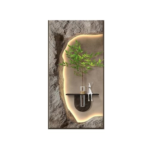 Tableau 3D grès et luminaire LED grand format 70x140 cm chic