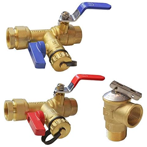 Xiny Tool 3/4-Inch IPS Isolator Tankless Water Heater Service Valve Kit with Pressure Relief Valve, Clean Brass Cover