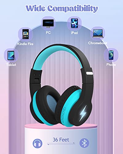 Kids Bluetooth Headphones, Colorful Wireless Over Ear Headset With Led Lights, Built-In Mic, 45H Playtime, 85Db/94Db Volume Limited Headphones For Boys Girls Ipad Tablet School Airplane (Blue) #TOP5