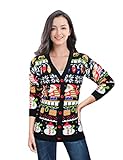 v28 Christmas Sweater Cardigan, Ugly Women Knit White Red Santa Xmas Sweater