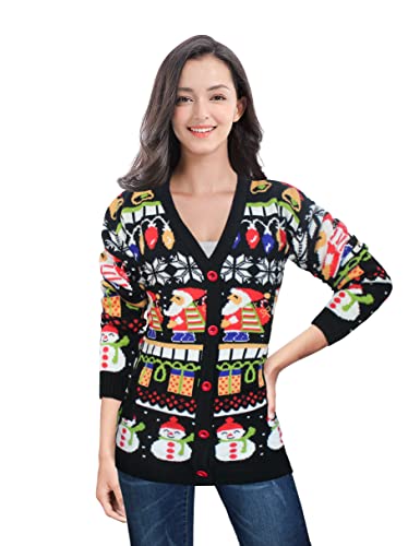 v28 Ugly Christmas Sweater for Women Reindeer Funny Merry Knit Sweaters Cardigan