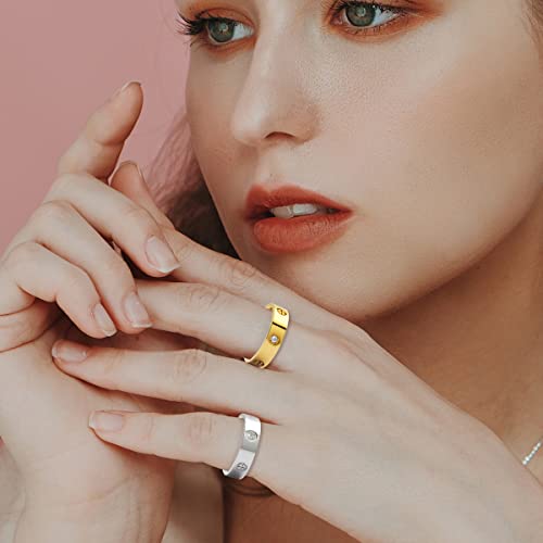 Love Ring 18K Gold Silver Rings ：Friendship Ring With Screw Design Inlay Cubic Zirconia Stainless Steel Wedding Promise Bands Jewelry Mother's Day Birthday Gifts For Women, Size 6-10 (Gold Silver Set, Size 6) #TOP4