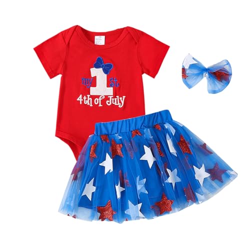 Socutebabe My First 4th Fourth Of July Baby Girl Outfit Newborn Red Romper Onesie And White Blue Tutu Skirt Dress USA Clothes (My 1st 4th of july red, 3-6 Months)