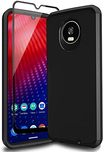 SunRemex Designed for Moto Z4 Case with 9H Tempered Full Glass Screen Protector Shock Proof Protective Rugged Bumper Cover Case for Motorola Moto Z4 Phone(Black1)