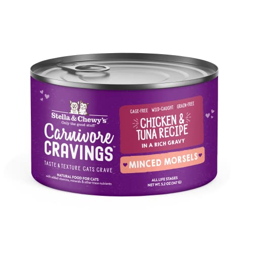Stella & Chewy’s Carnivore Cravings Minced Morsels Cans – Grain Free, Protein Rich Wet Cat Food – Cage-Free Chicken & Wild-Caught Tuna Recipe – (5.2 Ounce Cans, Case Of 24) #TOP22