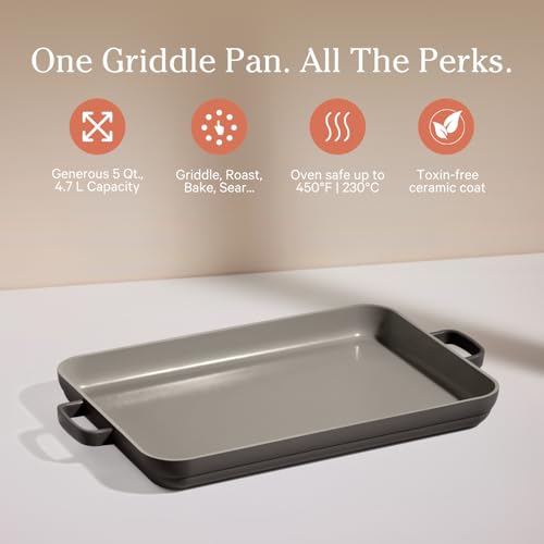 Image of Our Place Griddle Pan - Versatile Nonstick Ceramic Sheet Pan & Stovetop Griddle | Toxin-Free, Dual-Use, with Ergonomic Handles | 5 Qt Capacity, Oven Safe up to 450F | Char