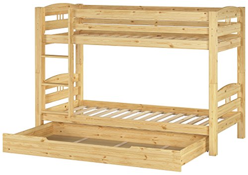 Erst-Holz®Kinder Etagenbett Kiefer Massivholz Stockbett 90x200 Hochbett Rollroste Bettkasten 60.10-09 S1