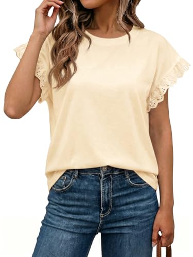 Image of Tankaneo Womens Summer Crewneck T-Shirts Lace Cap Sleeve Tops Dressy Casual Loose Fit Work Basic Tees Outfits 2026