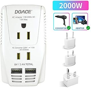 DOACE 2000W Voltage Converter for Hair Dryer Straightener Curling Iron, Step Down 220V
