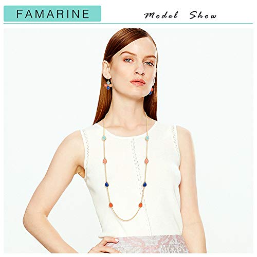 FAMARINE Multicolor Resin Beaded Chain Long Scatter Necklace for Women, Red Blue Green Orange2