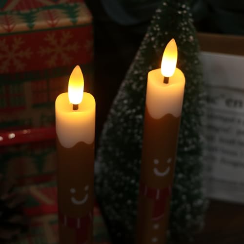 Image of Gingerbread Man LED Flameless Taper Candles, 2 Pack with 6H Timer, 3D Flickering Flame, Plastic, Brown