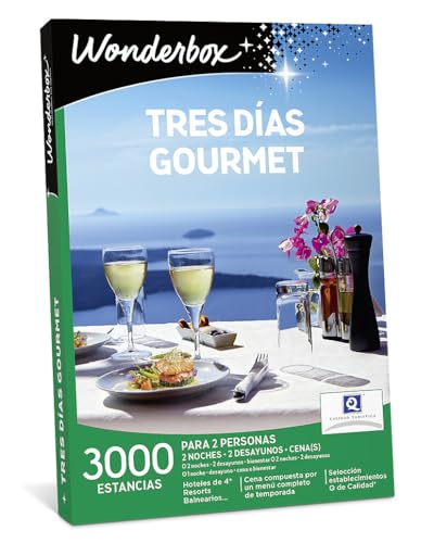 Wonderbox Caja Regalo - TRES DÍAS GOURMET - dos noches con desayunos y cenas o más opciones a elegir entre 3.000 hoteles para dos personas.