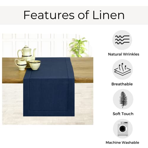 D'moksha Navy Blue Table Runner 14 X 72 Inch, 100% Pure Linen Hemstitch Table Runner 72 Inches Long, Perfect For Christmas, Thanksgiving, Wedding, Party, Living Room, Easy Care Machine Washable #TOP6
