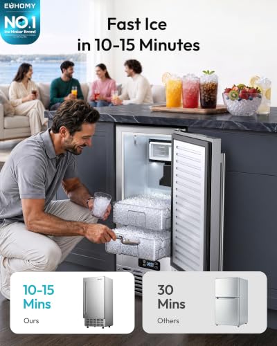 Image of EUHOMY Under Counter Nugget Ice Maker Machine, 70Lbs /Day, Bulit-in Freestanding Ice Maker with Double Ice Baskets, Self-Cleaning & 24H Timer Ice Machine, for Home Use(Silver)