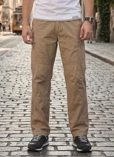 Image of Men's Cotton Cargo Pants |Bottom with 6 Pockets & Drawstring Waist | Breathable Lower with 6 Pockets & Drawstring Elastic Waistband | Casual Bottoms Travel Outdoor