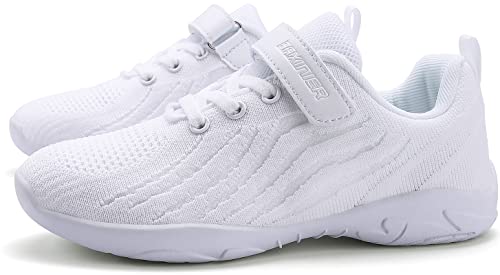 Image of BAXINIER Girls White Cheerleading Shoes Breathable Youth Cheer Competition Sneakers Athletic Training Dance Tennis Walking Shoes