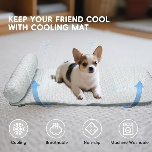 GeerDuo Pet Cooling Mat for Cats & Small Dogs, Self-Cooling Fabric with Supportive Pillow, Non-Gel Leak-Proof Washable, Indoor Outdoor Use - Thumbnail 7