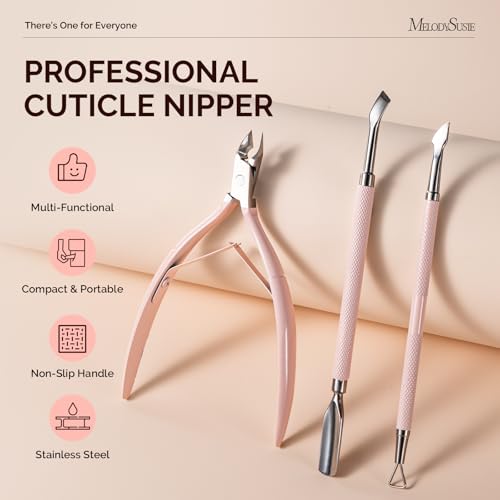 Image of Melodysusie 3Pcs Cuticle Trimmer Set, with Dual-Ended Cuticle Pusher and Cuticle Remover, Stainless Steel Nail Cuticle Nipper Set, Pedicure Manicure Tools for Home Salon