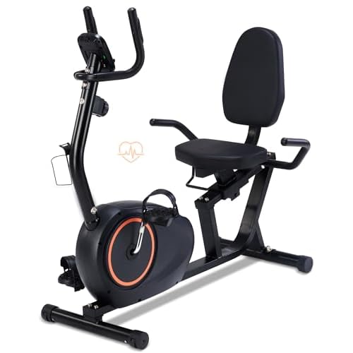 Recumbent Exercise Bike for Seniors – Quick Adjust Seat, Magnetic Recumbent Bike with Quiet 16-Level Resistance, 400LB Weight Capacity, Backlit LCD Monitor, Heart Rate Handle