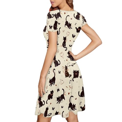 Image of AFPANQZ Womens Casual Summer Lightweight Vintage Dress Short Sleeve Midi Dress Knee-Long Luxury Formal Dress