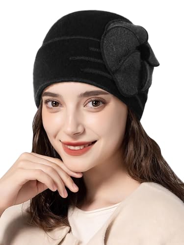 Superora - Superora Femmes Chapeaux 100% Laine Chapeau Élégant Hiver Chaud Berets Vintage Seau Chapeau Fleurs Bowler