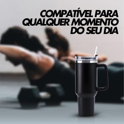 Copo Térmico Grande 1200ml com Canudo e alça. Parede Dupla em Inox, Mantém Bebidas Frias e Quentes p