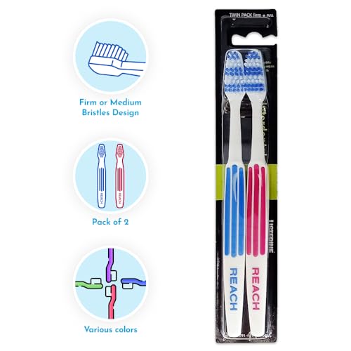 REACH Essential Care Interdental Hart Zahnbürste, Doppelpack x 2, voller Kopf Firm Toothbrush Hard Borsten Handzahnbürsten, Vielzahl von Farben Multipack, Täglich Oral Emaille Zahnpflege – Bild 3