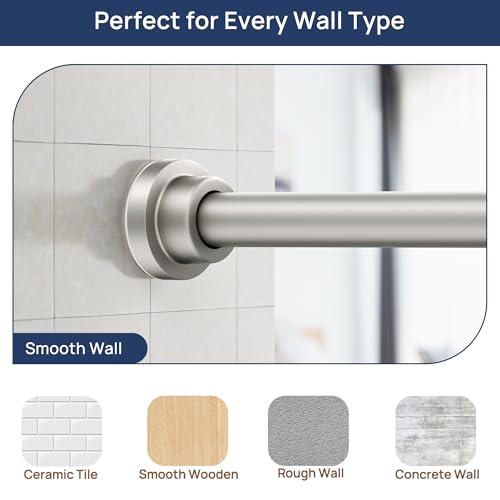 Image of ENJOYBASICS 2 Pack Tension Curtain Rod, 32-54 inch Adjustable, Stable, Nickel | Secure Hold with Strong Spring & Non-Slip Ends, No-Drill, No Tools, Sag-Resistant, Waterproof, Fits Windows, Showers & Closet