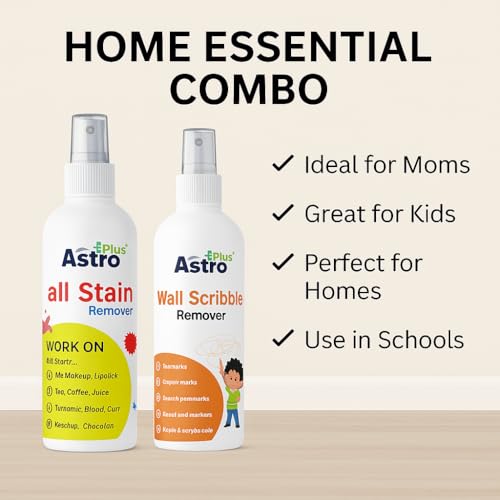 Image of Astro Plus+ 100ml Cloth Stain Remover and 100ml Wall Scribble Remover Spray | Multi-Surface Use Suitable for All Fabrics | Toxin-free Easy to Carry | Eco-friendl Clean All Color | Easy Spray & Wipe
