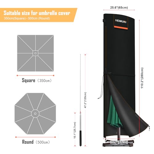 HEIMUNI Funda para Sombrilla Ø 3 a 5 m, Grande Funda Parasol Excentrico con Varilla Funda para Parasol de Jardín Impermeable Tela Oxford 420D Funda Sombrilla Terraza Exterior Anti Viento (280x65/65cm) - imagen 2