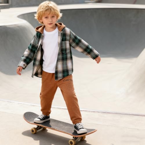 Image of OLMRJKD Toddler Baby Boy Clothes Plaid Long Sleeve Hoodie Sweatshirt + Pants 2pcs Boys Outfit Set
