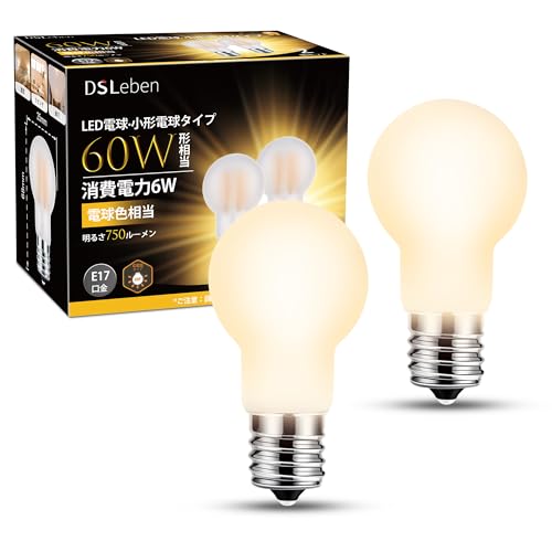 DSLeben クリプトン電球 60W形相当 LED電球 E17口金 電球色 750lm ミニクリプトン電球 全方向 小型電球 フィラメント 省エネ 断熱材施工器具対応 密閉器具対応 調光器非対応 2個入り - DSLeben - 商品画像