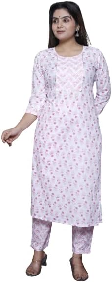 FCV Women's Cotton Printed Straight Kurta Pant Set for Women
