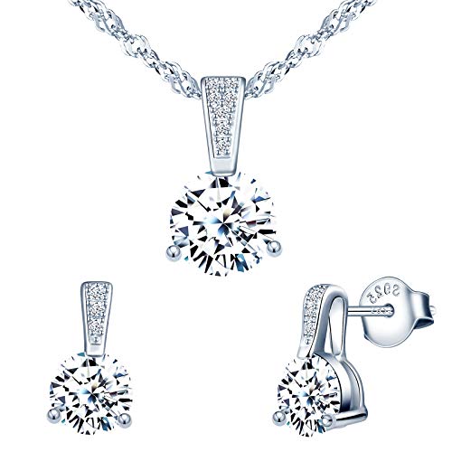 Yumilok Damen Schmuckset Halskette mit Zirkonia Anhänger & Damen Ohrstecker Ohrringe aus 925 Sterling Silber für Frau Mädchen