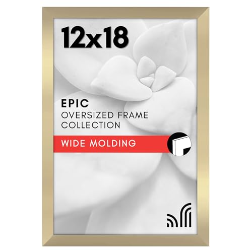 Americanflat 12x18 Poster Frame with Polished Plexiglass - Gold Picture Frame - Wide Photo Frames Made of Engineered Wood for Vertical or Horizontal Wall Display - Epic Collection - Gold