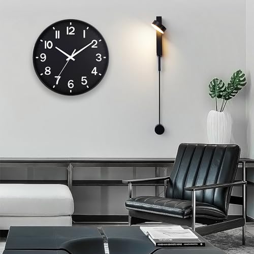 Image of HZDHCLH Black Wall Clocks Battery Operated 12 inch Silent Non Ticking Modern Wall Clock for Living Room Bedroom Kitchen Office Decor
