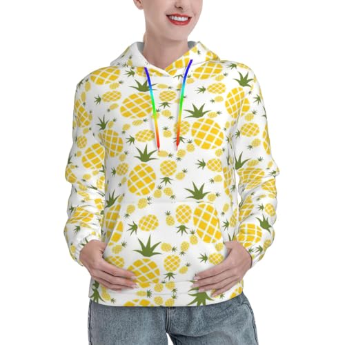 Pull à capuche imprimé ananas coupe ajustée pour femme avec poche