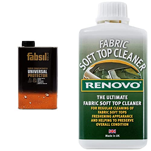 Grangers Waterproof Fabsil GOLD Silicone Concentrate, Black, 1 lt UK & Renovo RFC1126 International Fabric Soft Top Cleaner 500 ml, Neutral