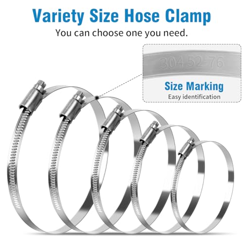 Stainless Steel Hose Clamp 1 1/4\"-2 1/4\" Adjustable Worm Gear Pipe Hose Clamps Fuel Line Heavy Duty Metal Tube Clamp for Dryer Hose, Plumbing, Automotive, 10 Pack - Thumbnail 5