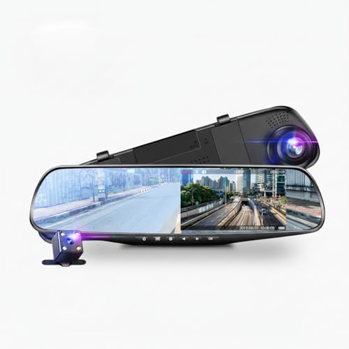 Image of 1080P Mirror Dash Cam for Car, Front and Rear Dual Lens | 4.3 inch LCD Touchscreen, Waterproof Rear Camera, G-Sensor, Loop Recording, Parking Monitor | Full HD Reverse Camera