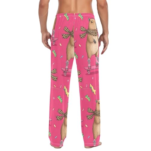 Men's Pajama Bottom Capybara Roller Skates Cotton Pajama Pants Drawstring Sleepwear Long Pants Pockets3