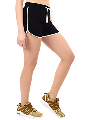 Image of Hangout Hub Women's Cotton Shorts | Boxer Half Pant with Sporty Stripe | Elastic Waist | Hypoallergenic Breathable Fabric | Sweat Absorbent Material | Gym Exercise Yoga Lounge Run Wear (Multi Color)