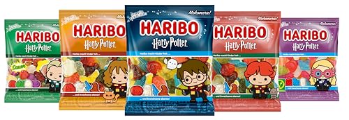 5er Set Harry Hermine Ron Luna und Draco - Sonderedition 160g Fruchtgummi-Mischung mit goldenem Schnatz sprechendem Hut Eule Hedwig & viele mehr Limited Edition Perfekt für J.K Rowling Fans